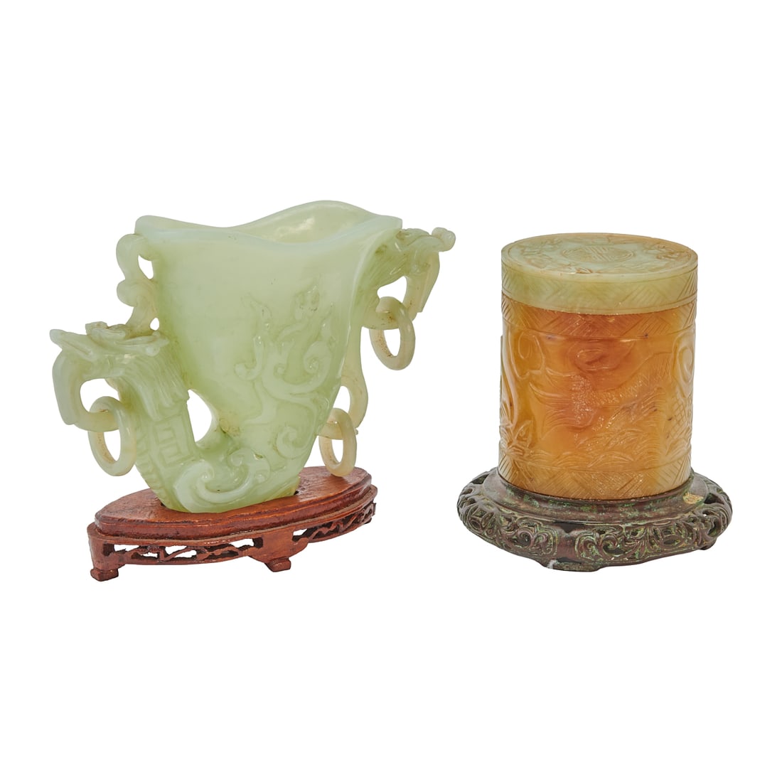 Two Chinese Carved Jade Vessels on Stands (1 of 3)