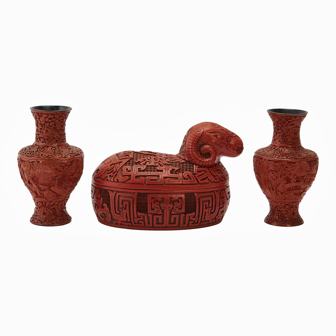 Three Chinese Carved Cinnabar Lacquer Items - 2