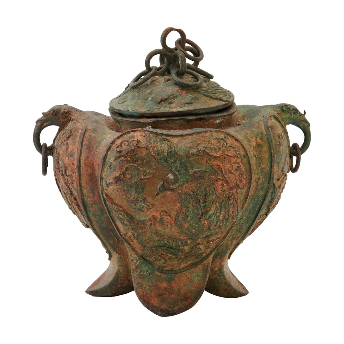 Chinese Bronze Four-Footed Lidded Censer with Phoenix Motifs (1 of 4)