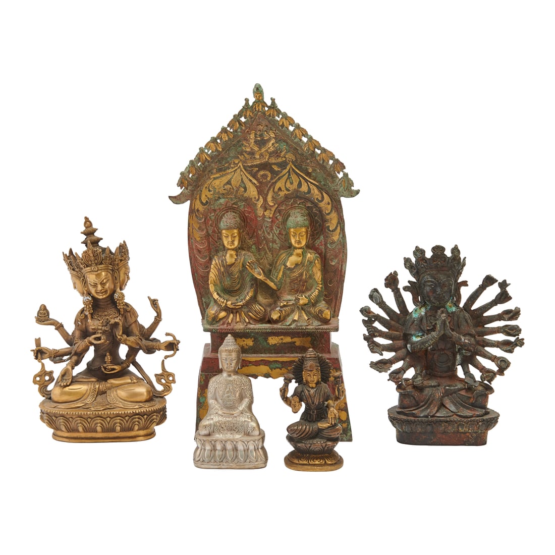 Group of Five Chinese Brass and Mixed Metal Deity Figures (1 of 6)