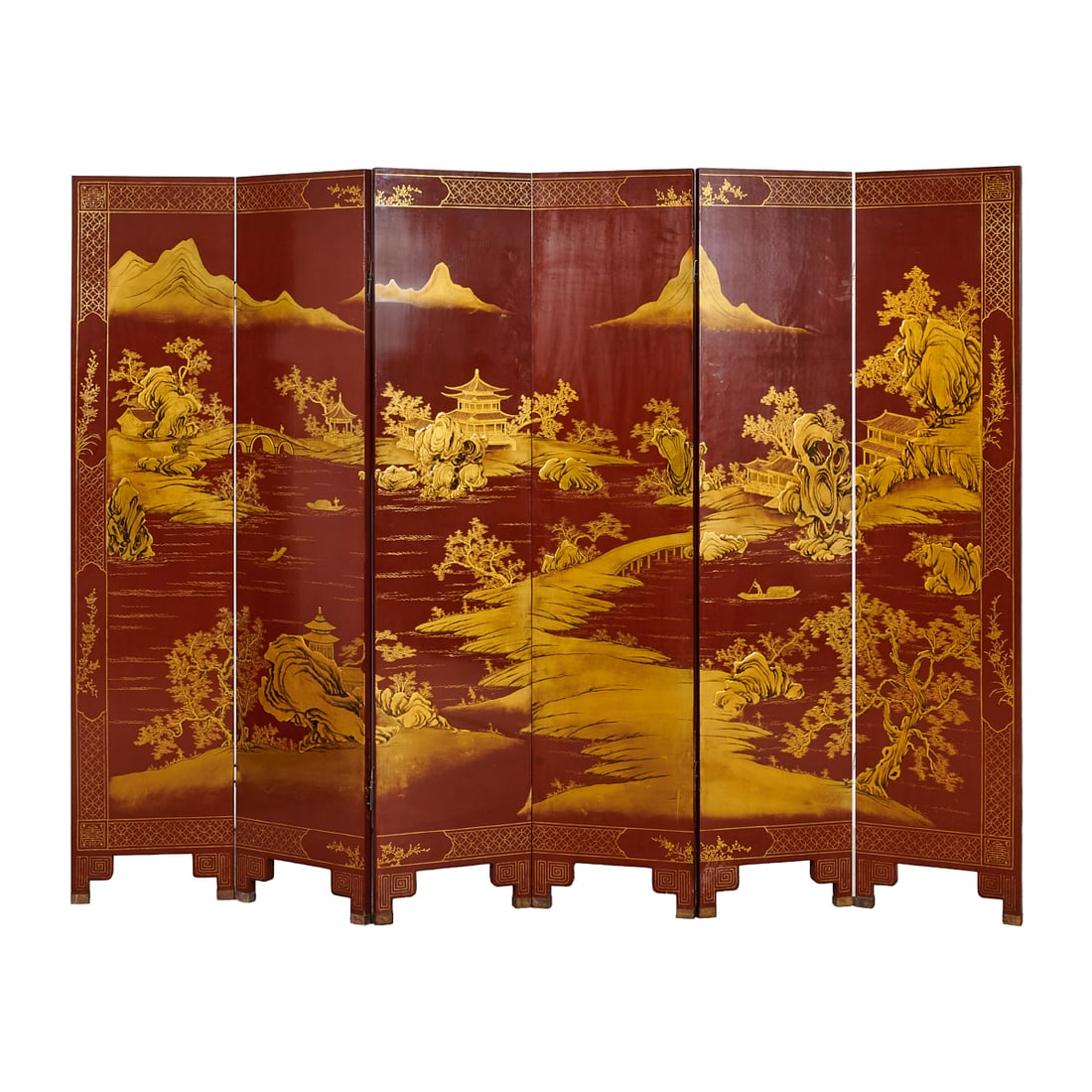 Chinese Export Red Lacquer and Gilt Six-Panel Screen (1 of 7)