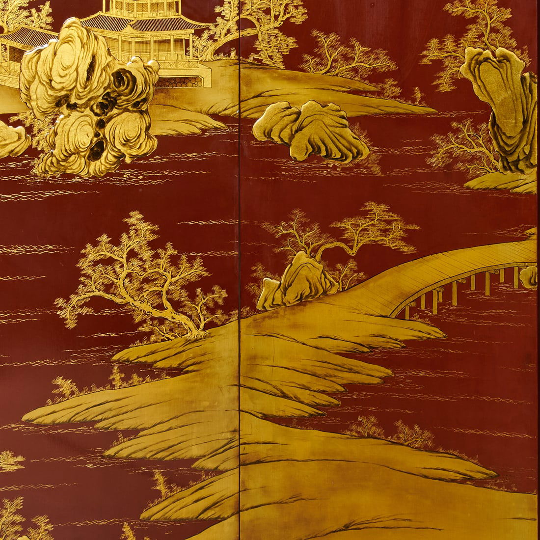 Chinese Export Red Lacquer and Gilt Six-Panel Screen - 2