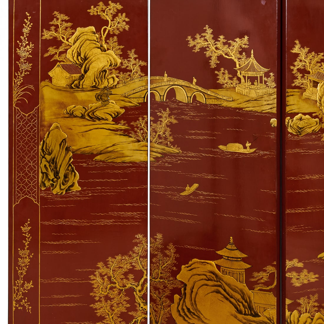 Chinese Export Red Lacquer and Gilt Six-Panel Screen - 4