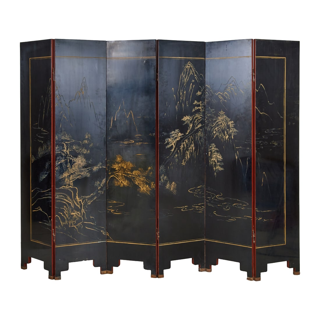 Chinese Export Red Lacquer and Gilt Six-Panel Screen - 5