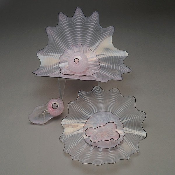 DALE CHIHULY Seashell Pink & White Persian Set: DALE CHIHULY (American b.1941) Seashell Pink & White Persian Set with Black Lip Wraps, 1989 Hand-blown glass Largest Element: 14 x 13 x 7 inches/ 35.5 x 33 x 17.8 centimeters Signed & dated "Chihuly, 