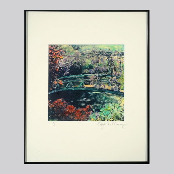 ELIZABETH MURRAY "Wisteria Covered Footbridge" : ELIZABETH MURRAY (American 1940-2007) Wisteria Covered Footbridge, 1994 Polaroid print manipulated & colored Sight: 10 x 10 inches/ 25.4 x 25.4 centimeters Signed in pencil on mat lower right "Elizabe
