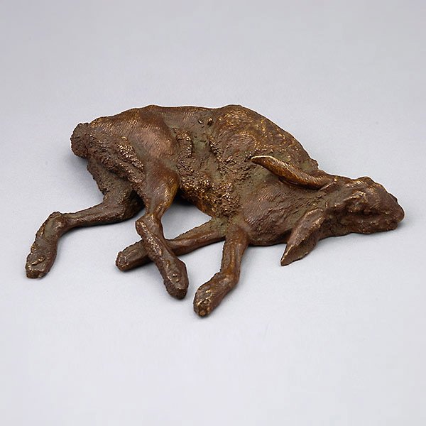 Russian Lieberich Bronze Rabbit Woerfel Foundry: Russian Bronze of Rabbit. Cast as a lifeless, recumbent rabbit, inscribed "Lieberich" in Cyrillic, "fabr. Woefferel". Nicolai Ivanovitch Lieberich (Russian 1828-1883); Woefferel. Length 8 inches (20.3