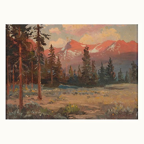 JEAN PFISTER "Evening Clouds above Mt. Freel" : JEAN JACQUES PFISTER (American 1878-1949) "Evening Clouds above Mt. Freel" Oil on board. 9.5 x 13.5 inches/ 24 x 34.3 centimeters. Signed lower right "Jean J. Pfister" Verso: Titled "Evening Clouds ab