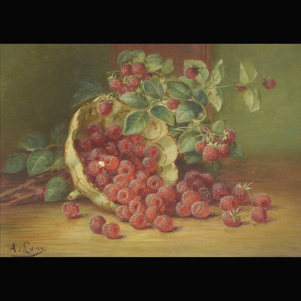 AUGUST LAUX "Rasperry Still Life" Oil 