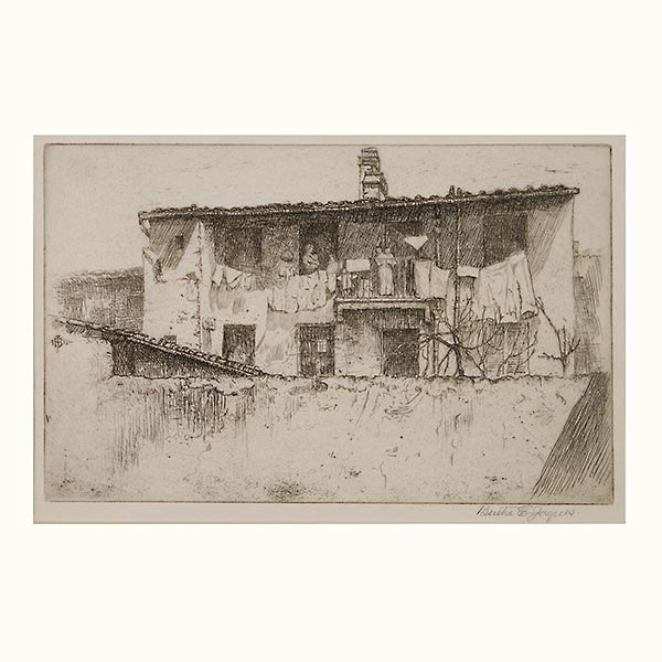 BERTHA E JAQUES "Drying Laundry" Etching
