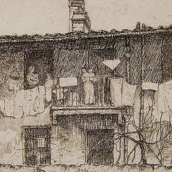 BERTHA E JAQUES "Drying Laundry" Etching - 3