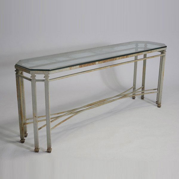 Victorian Wrought Iron Table with Glass Top: Victorian Painted Wrought Iron Table with Glass Top {Dimensions 29 1/2 x 73 x 18 inches}