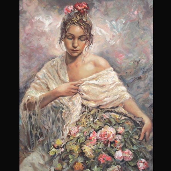 JOSE ROYO "El Manton Dorado, 2003" Serigraph: JOSE ROYO (Spanish b.1945) "El Manton Dorado, 2003" Serigraph. 36 x 28.5 inches/ 91.5 x 72.4 centimeters. Numbered with artist's proof lower left "A. P. 29/45" Signed lower right "Royo" Printer: Axell