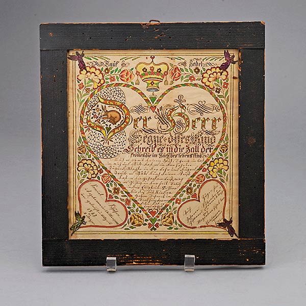 1847 Pennsylvania Dutch Fraktur in German Script: 1847 Pennsylvania Dutch Fraktur in German Script, Framed {Dimensions 11 3/4 x 11 inches}