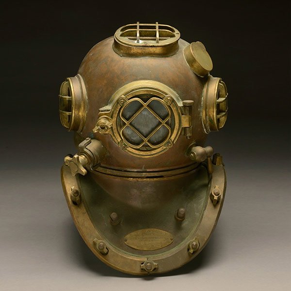 WWII Era Morse US Navy Diving Helmet: WWII Era US Navy Diving Helmet, Mark V Morse Diving Equipment Co. INC, dated 8-29-41 {Height 19 1/2 inches}