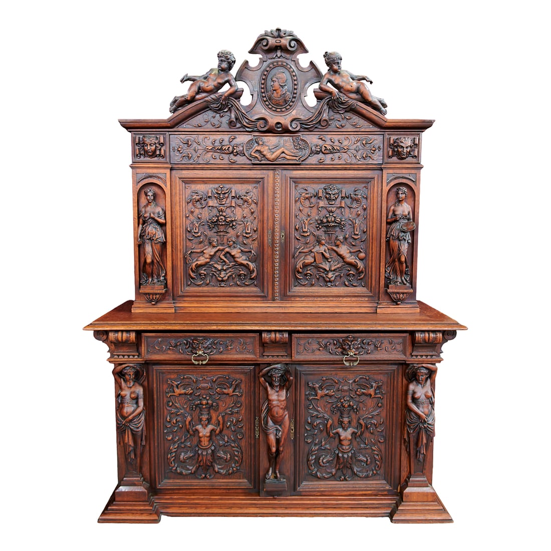 French Renaissance Revival Carved Oak Buffet a Deux Corps (1 of 7)