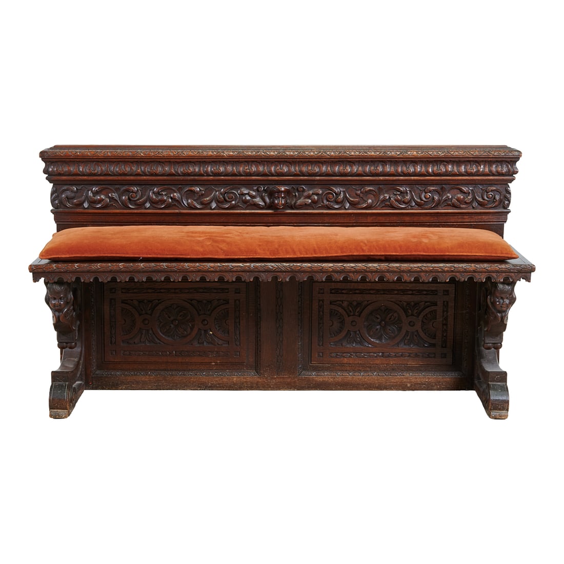 Renaissance Revival Carved Oak Bench (1 of 3)