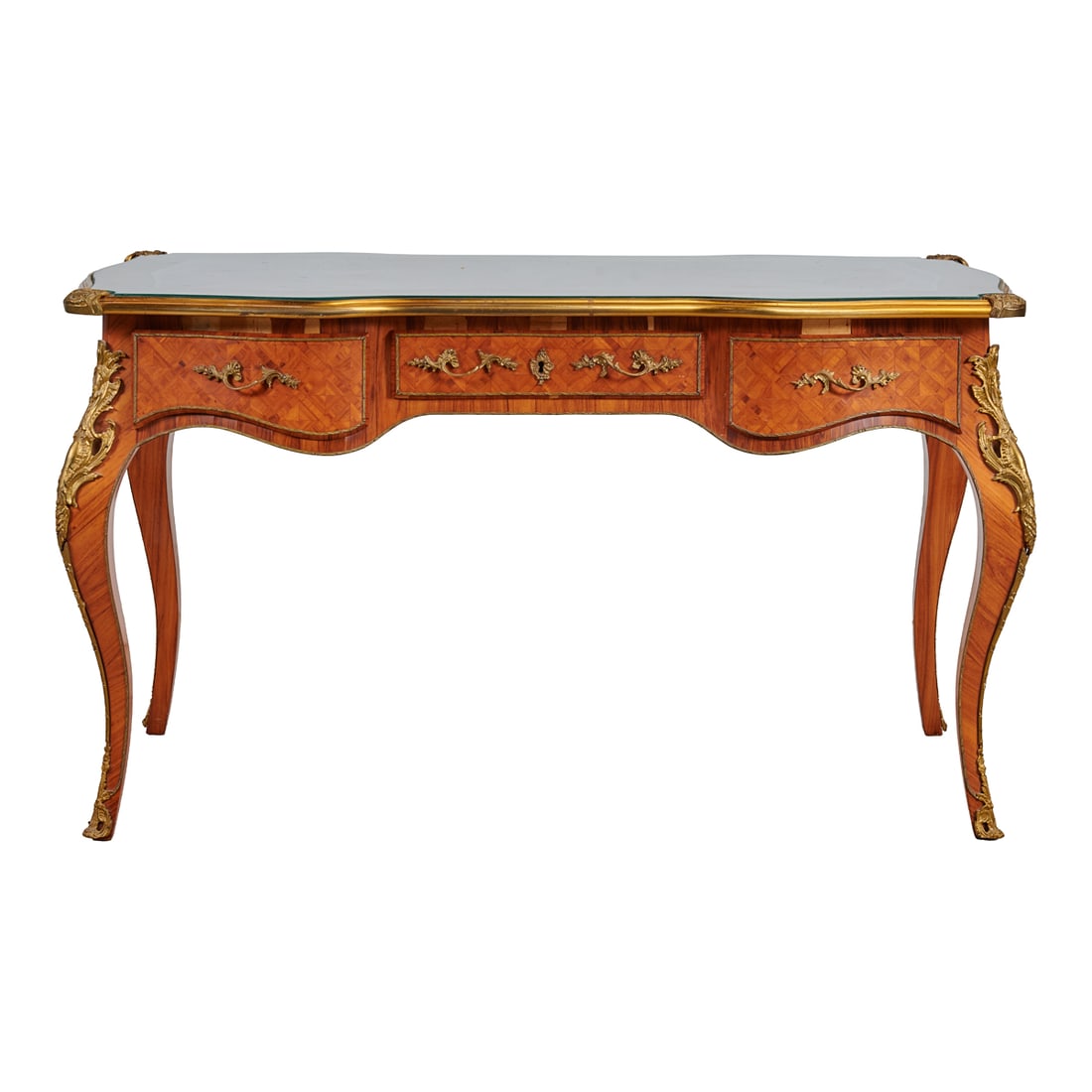 Louis XV Style Parquetry Bureau Plat with Gilt Metal Mounts (1 of 5)