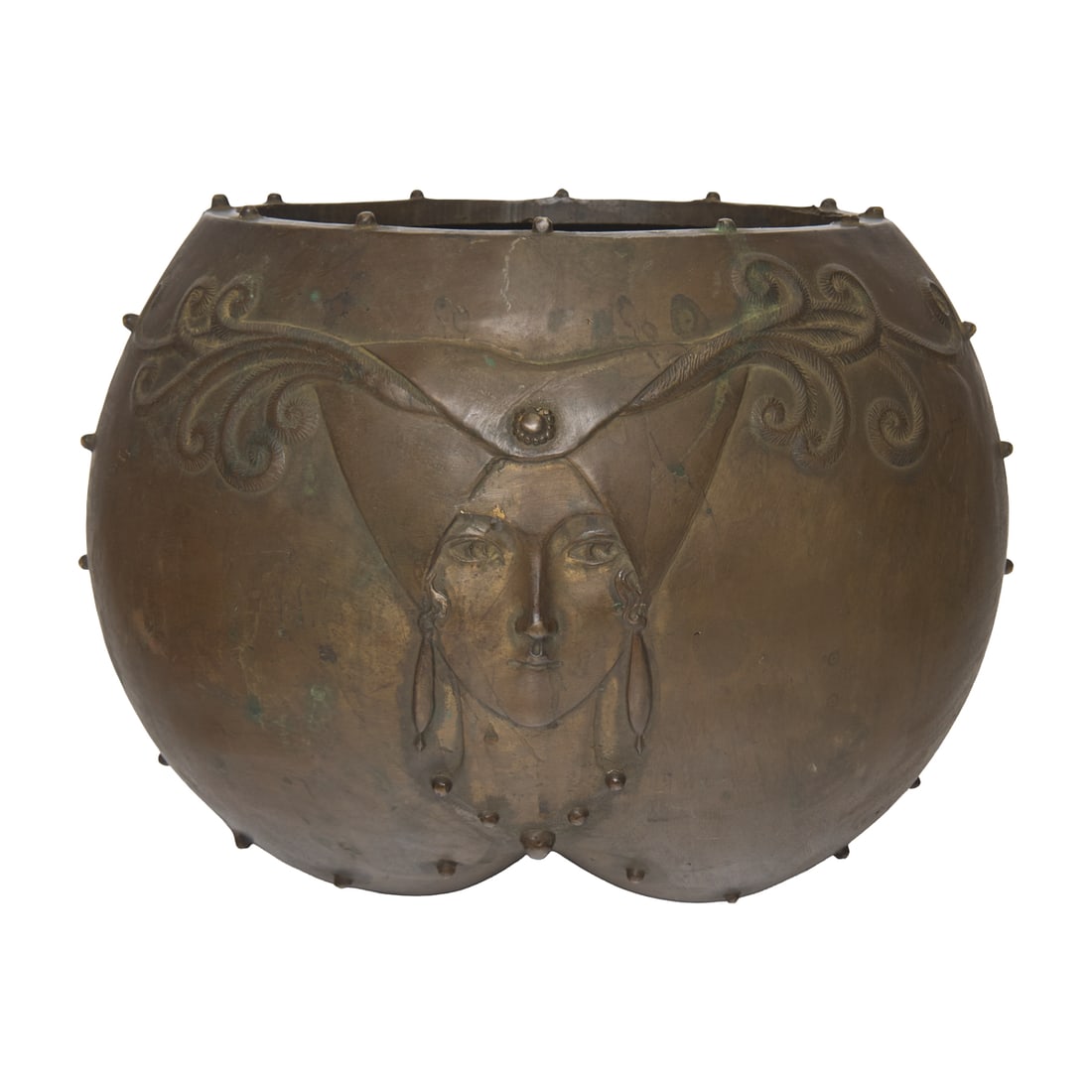 ERTE ROMAIN DE TIRTOFF: ROMAIN (ERTE) DE TIRTOFF (Russian Federation / French 1892-1990) "Fruit of Life" Bronze bowl.Facsimile signature, dated and numbered along the bottom: Erte, 1985 Conker 164/275. {Approximate dimension