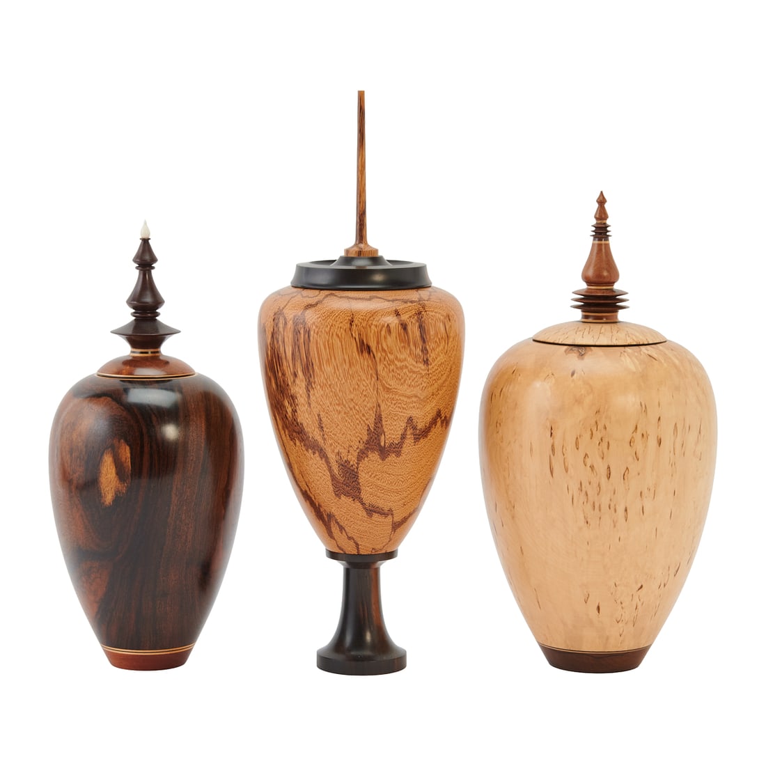 Three Turned Wood Urns with Covers (1 of 6)