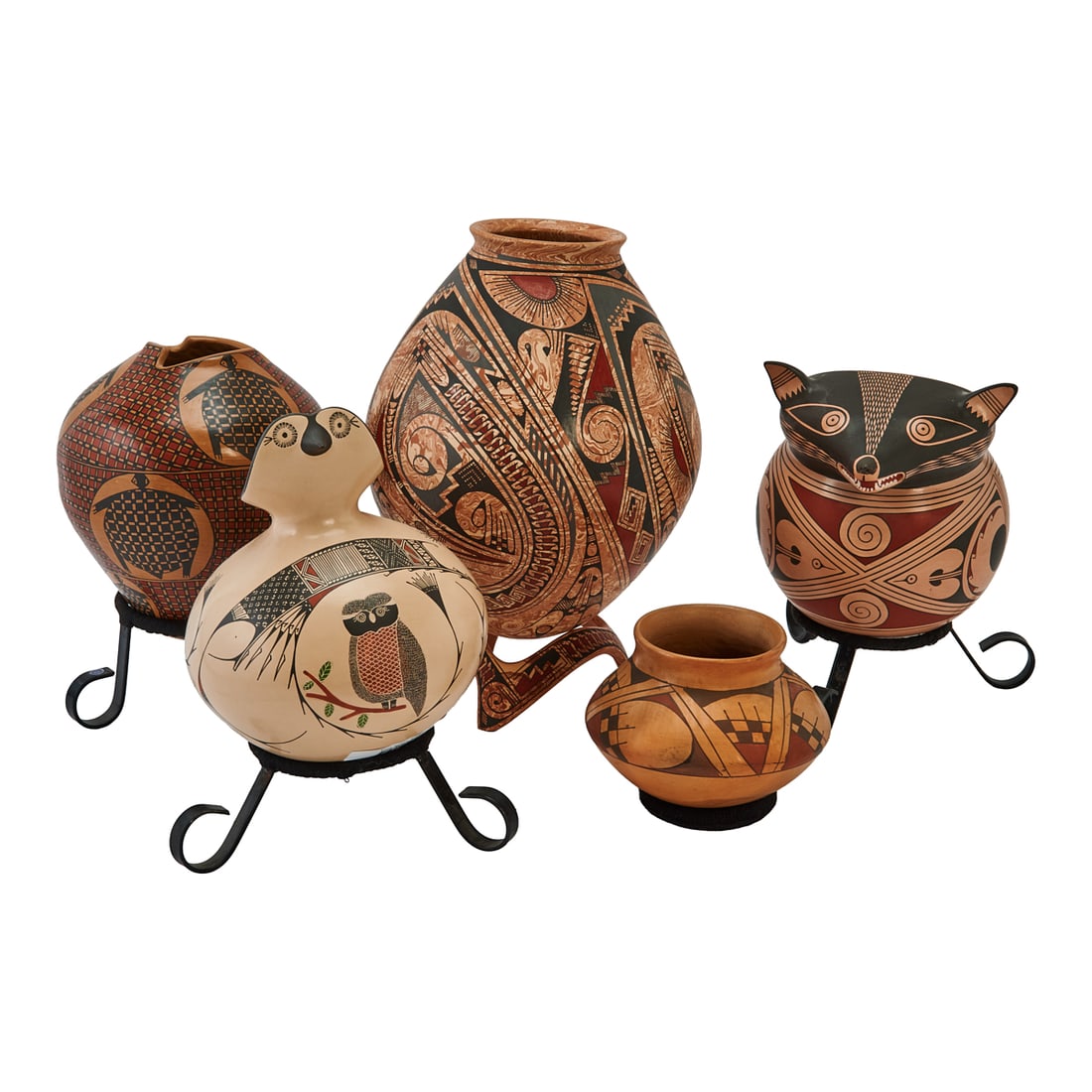 Five Mata Ortiz Pottery Vessels, one with Matching Stand (1 of 8)