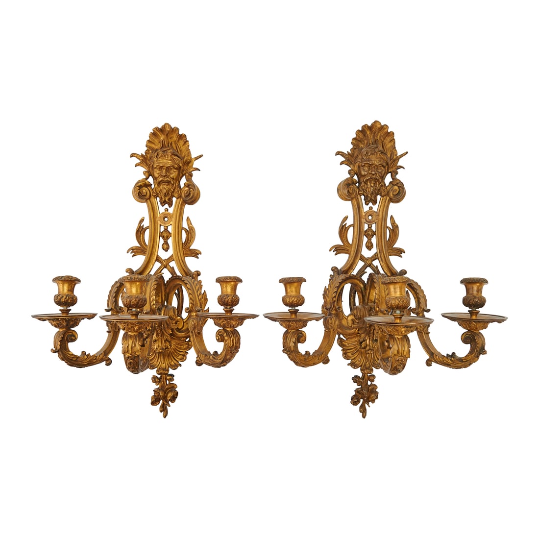 Pair of Louis XV Style Gilt Bronze Three Light Sconces (1 of 6)