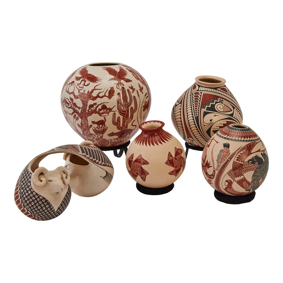 Five Mata Ortiz Pottery Vessels, Including Figural (1 of 8)