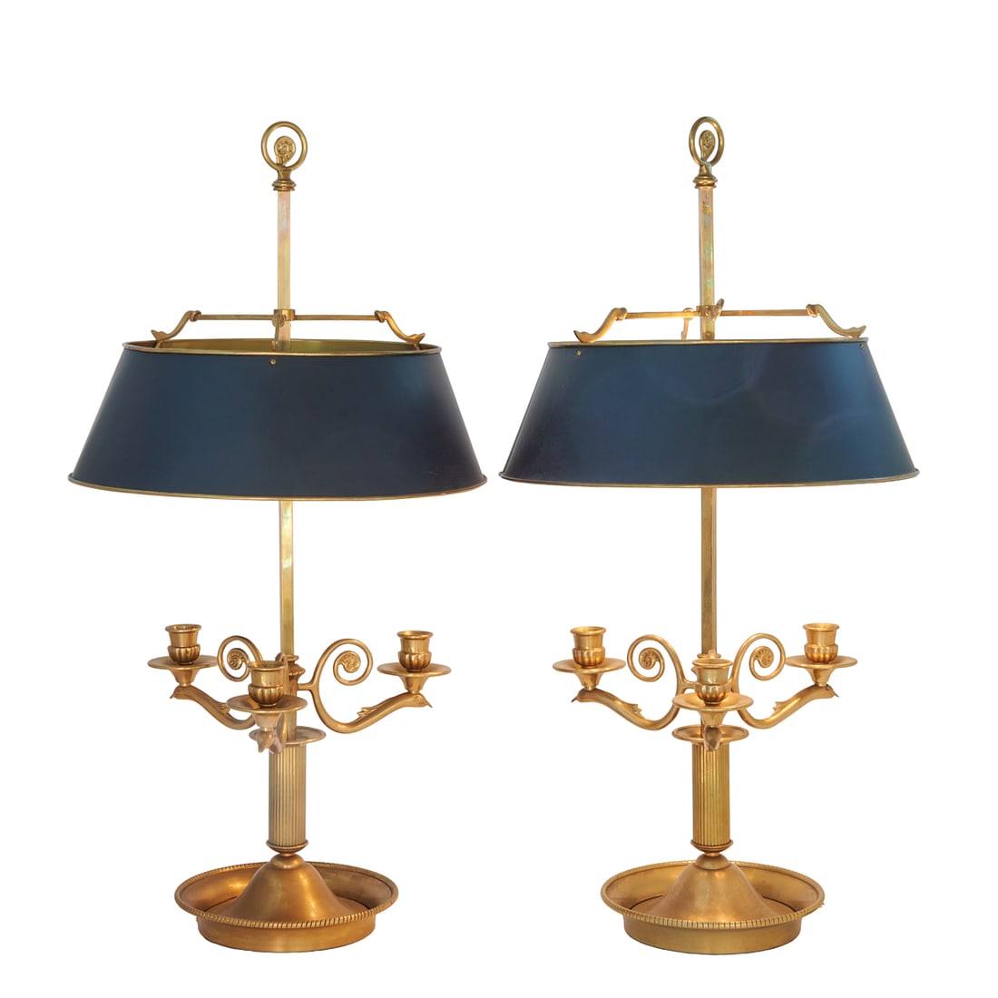 Pair of Empire Style Gilt Brass Three Light Bouillote Table Lamps (1 of 5)