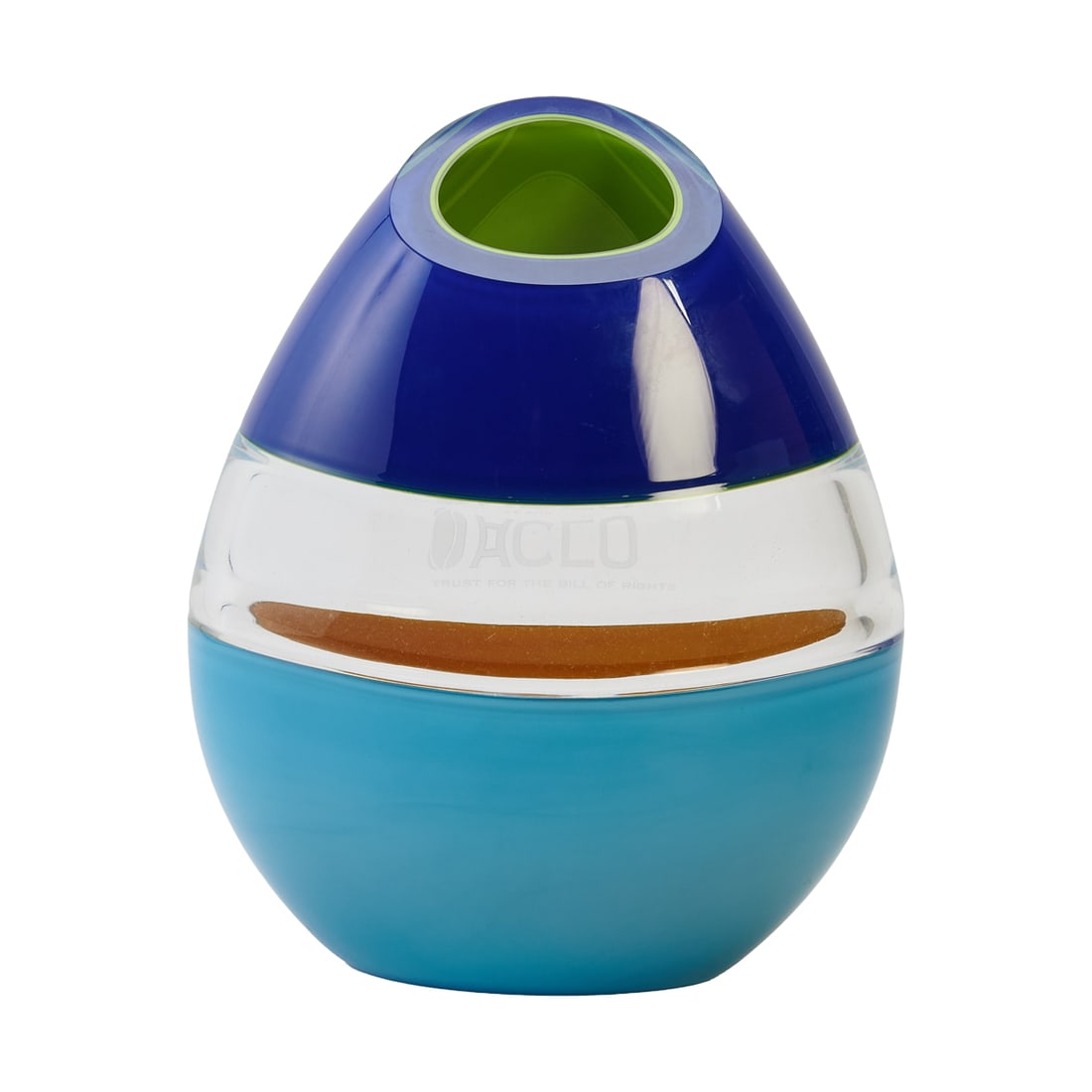 Jamie Harris Studio Blown Glass Incalmo Vase: Jamie Harris Studio Blown Glass Incalmo Vase, signed to underside, and engraved ACLU, flame and motto to back. Scratched signature to underside. Not dated. {Approximate dimensions: 14 1/2" H. x 13" W.