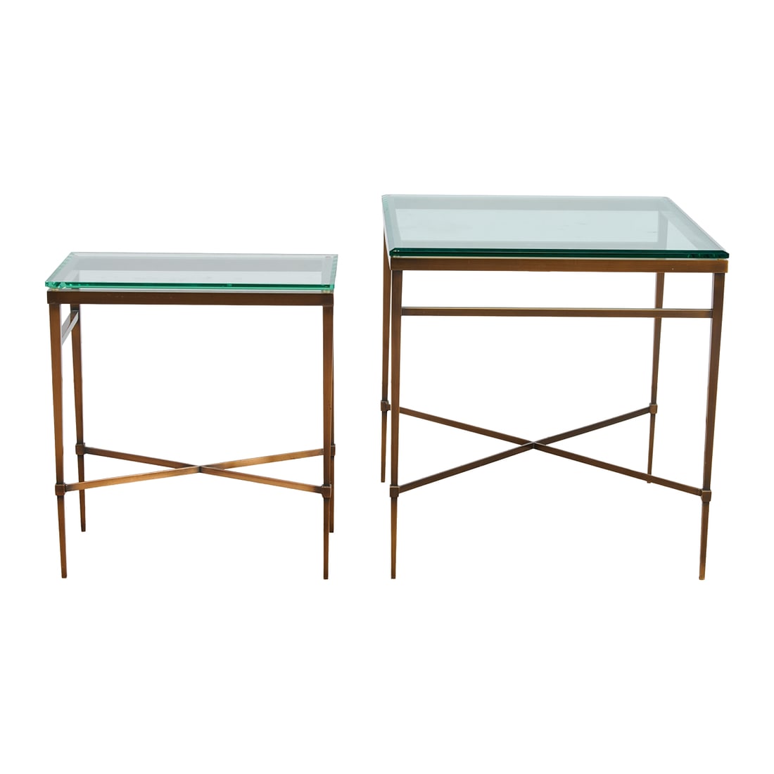 Two Contemporary Patinated Brass and Glass Top Tables (1 of 3)