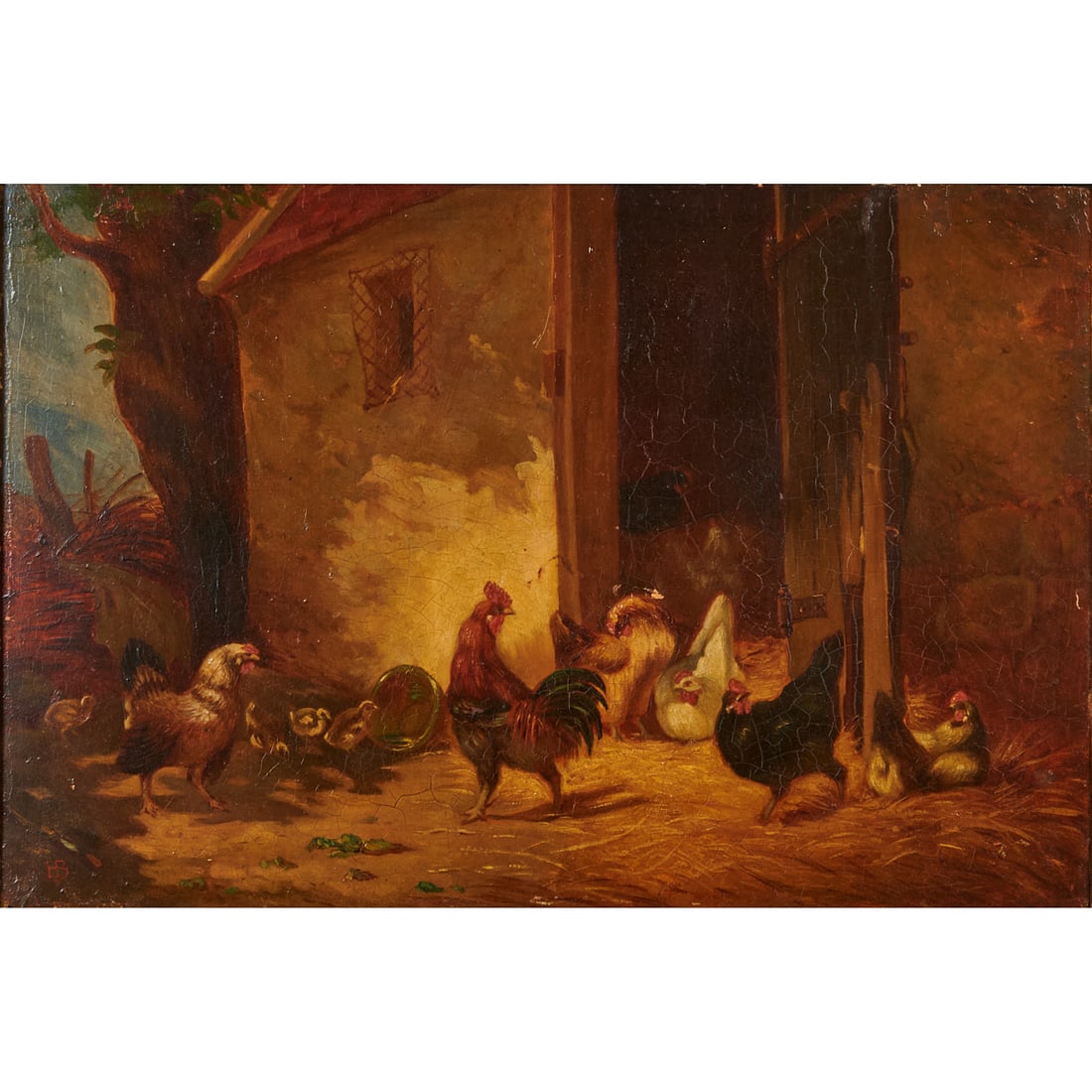 Continental School, Barnyard with Chickens, Oil on Panel (1 of 5)