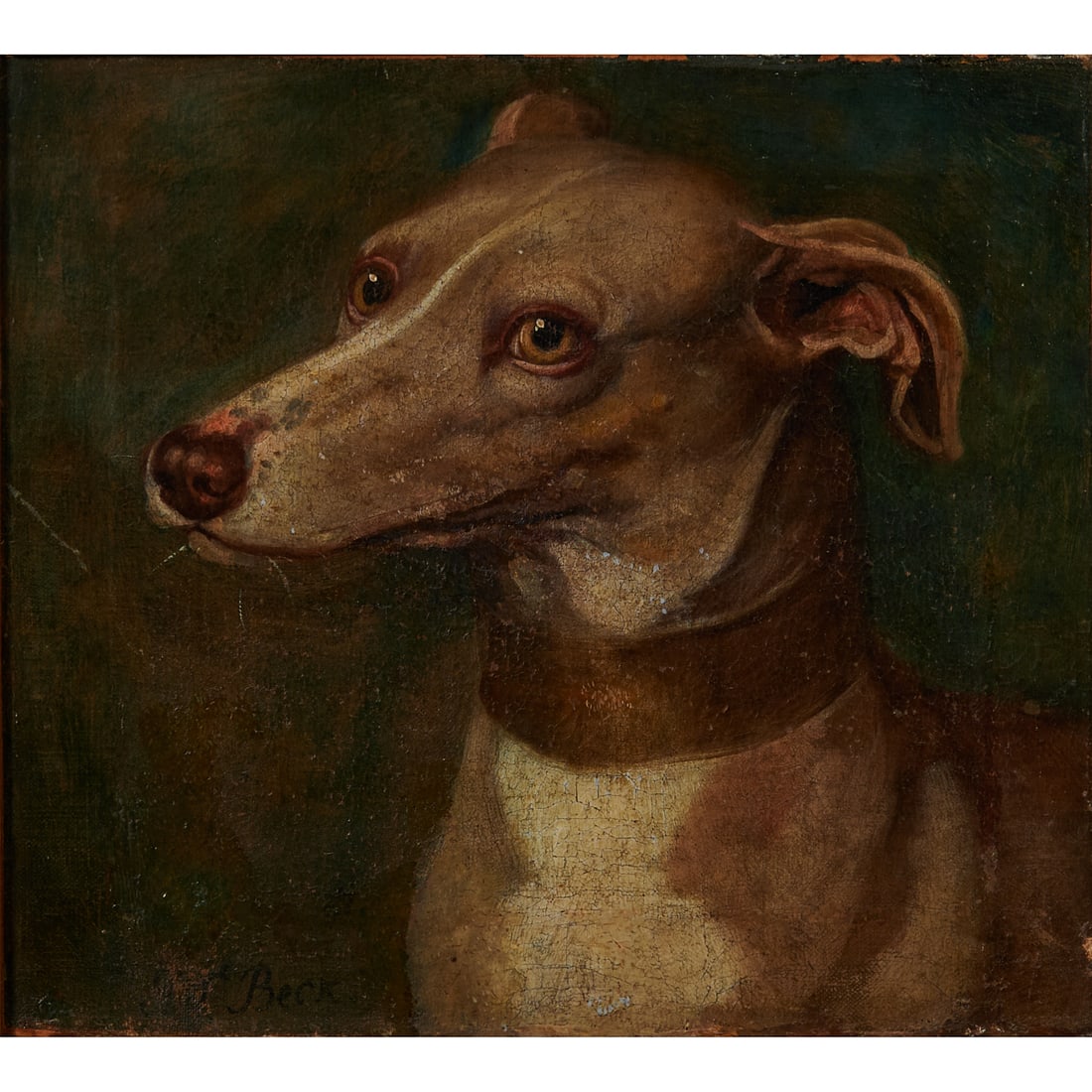 Antique Painting, Whippet, Oil on Canvas (1 of 4)