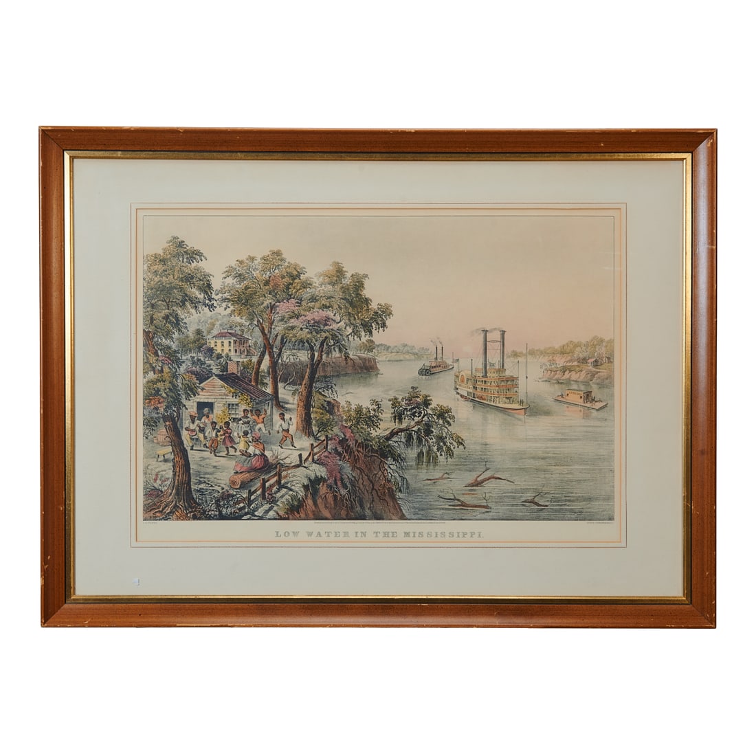 Currier and Ives, Low Waters in the Mississippi, Lithograph: Currier and Ives, publisher, After Frances F. Palmer (English, 1812-1876), Low Water in the Mississippi, lithograph with hand coloring,[approximate dimensions - sight: 19 3/4" H x 283/4" W], titled at