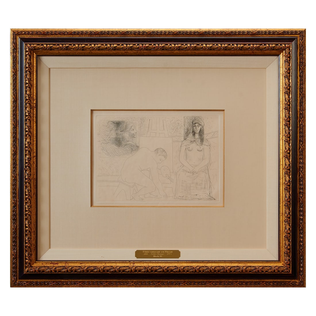After Picasso, "Peintre Ramassant son Pinceau", Etching: After Pablo Picasso (Spanish, 1881-1973), "Peintre Ramassant son Pinceau"from "Le Chef-d'Oeuvre Inconnu", etching; [approximate dimensions - plate: 7 5/8" H x 10 7/8" W]10 5/8"]; Bloch 88, unsigned,