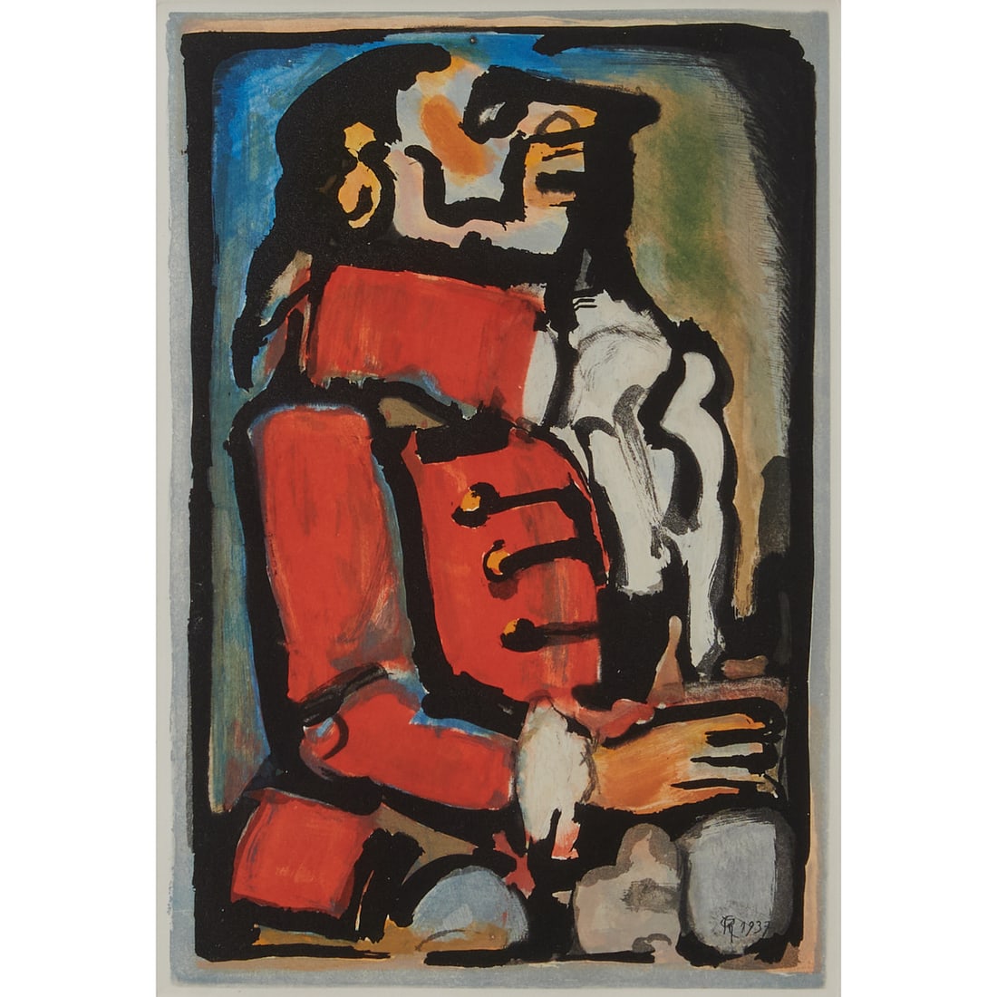 Framed Aquatint by Georges Rouault, La Quais: Georges Rouault (French, 1871-1958), "LaQuais" from "Les Fleurs du Mal" series, sugar lift aquatint on Montval wove paper; [approximate dimensions - plate: 12" H x 8 3/4" W]; initialed and dated in pl