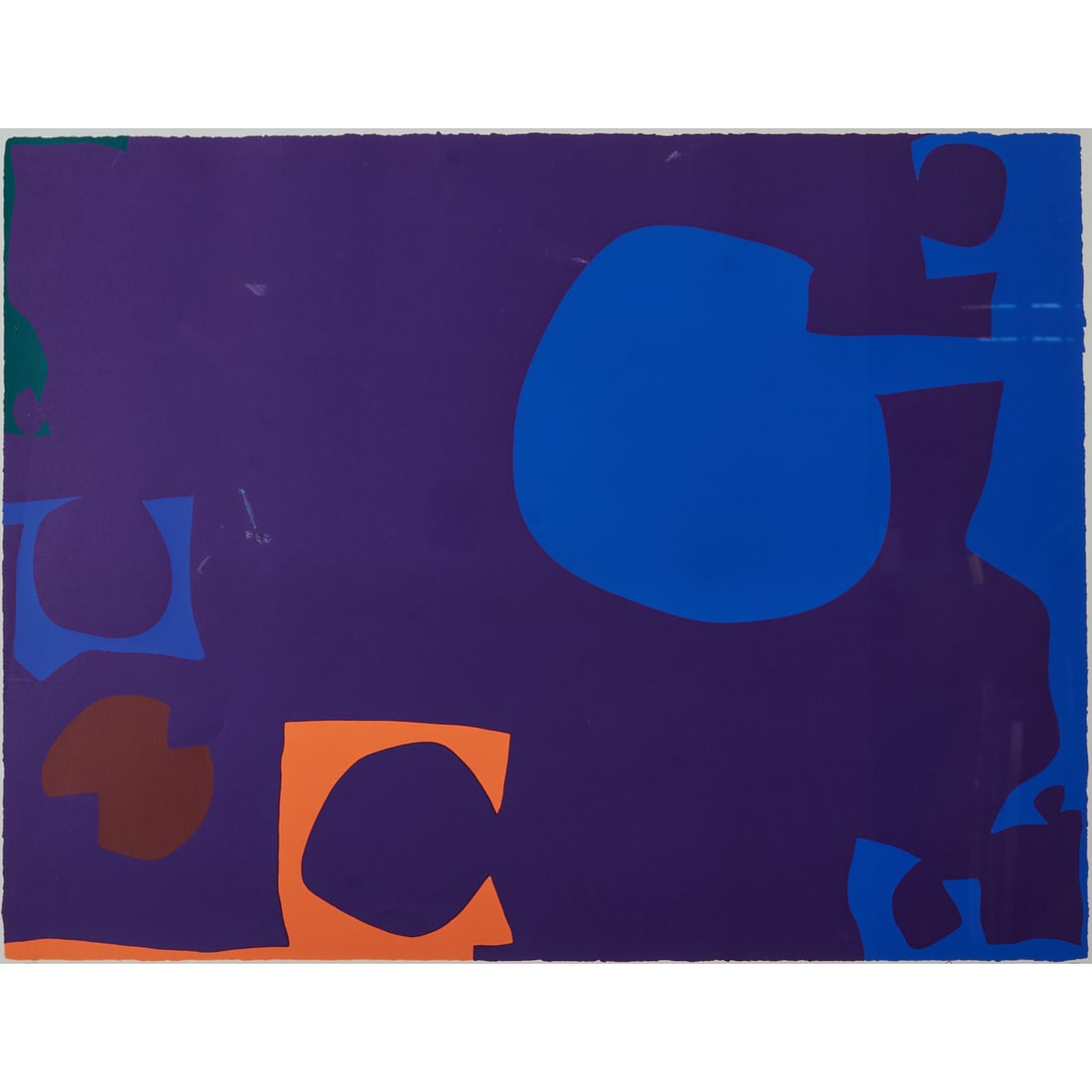 Patrick Heron, Abstract, Color Screenprint: Patrick Heron (British, 1920-1999), "Untitled" (Blue and Deep Violet with Orange, Brown,and Green); color screenprint on paper;[approximate dimensions - image: 23 3/8" x 30 9/16"]; signed and dated in