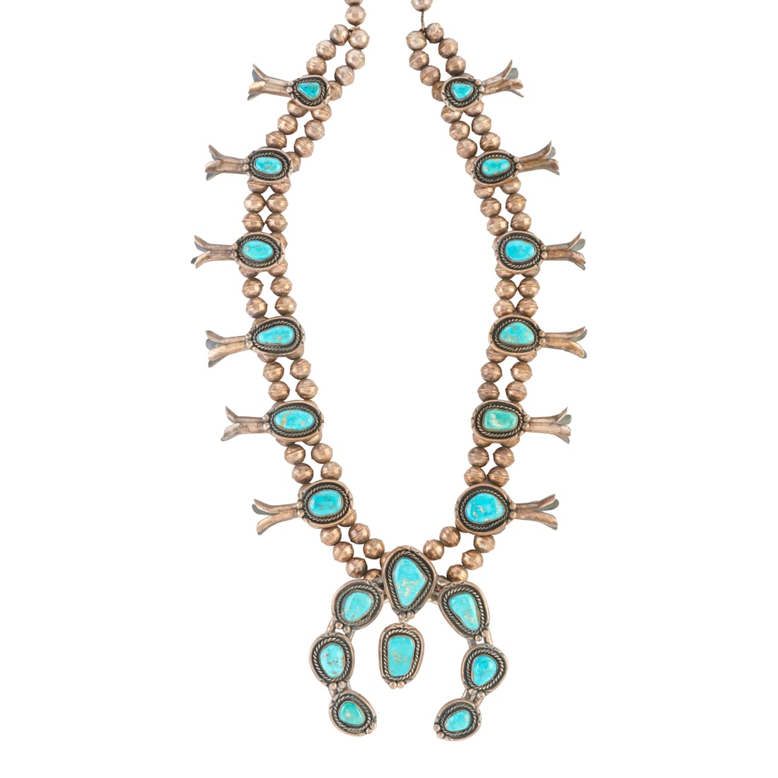 Native American Turquoise, Silver Squash Blossom Necklace (1 of 5)