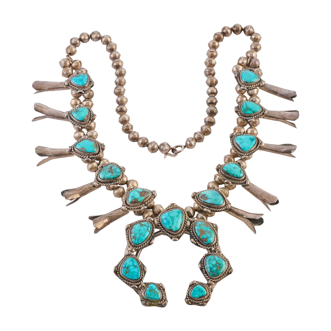 Native American Turquoise, Silver Squash Blossom Necklace (1 of 5)