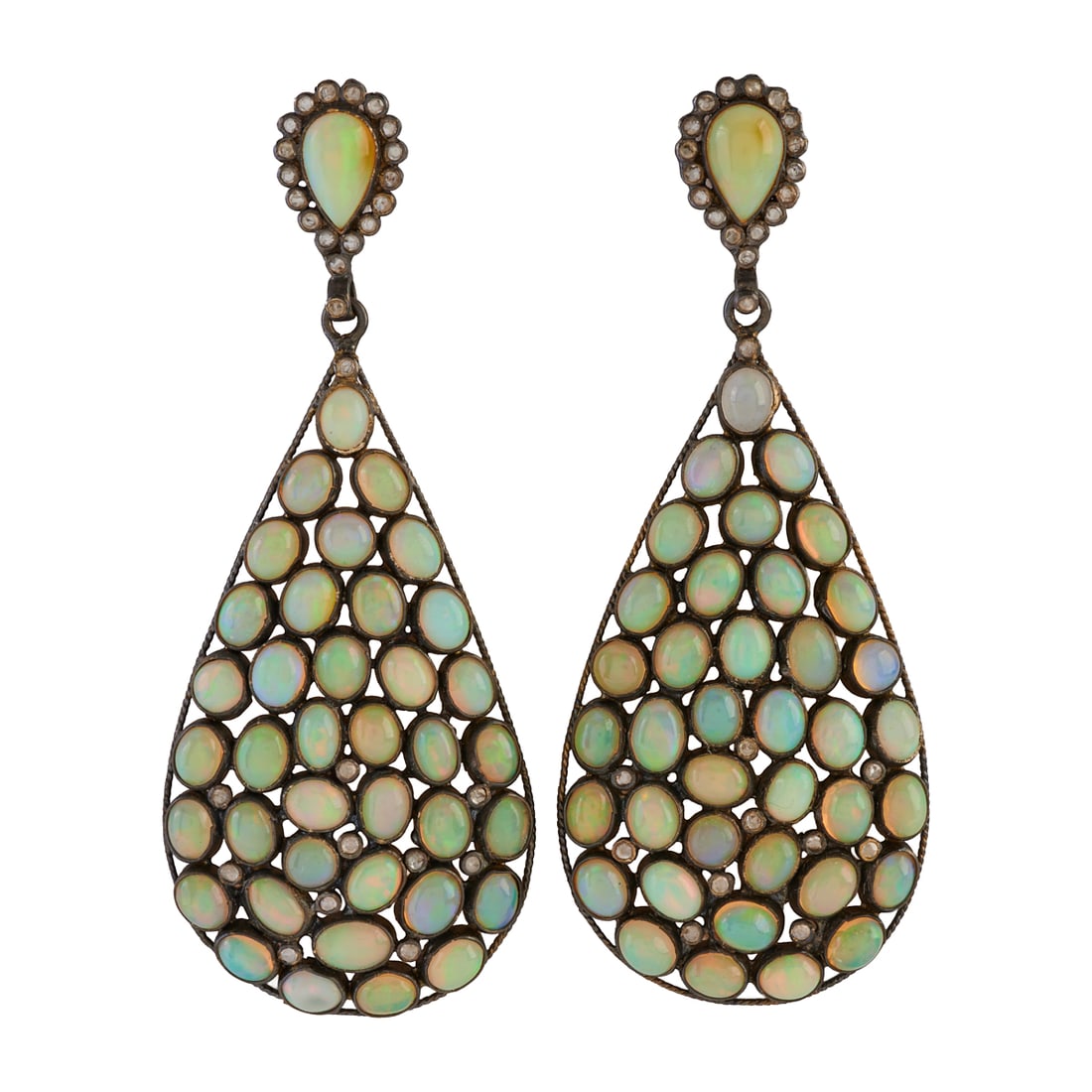 Pair of Opal, Diamond, Oxidized Silver Earrings (1 of 3)