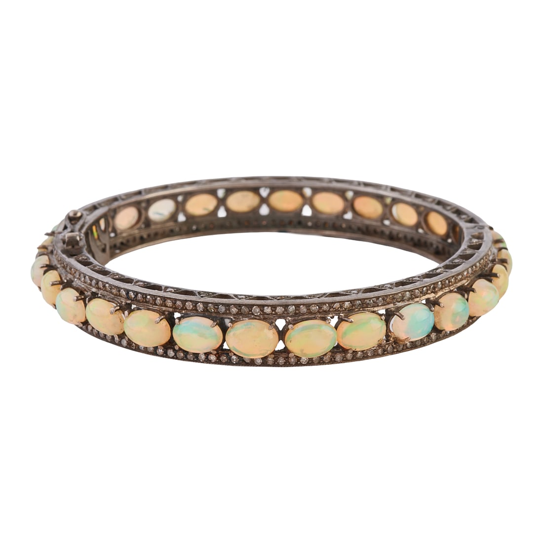 Opal, Diamond, Oxidized Silver Bracelet (1 of 4)