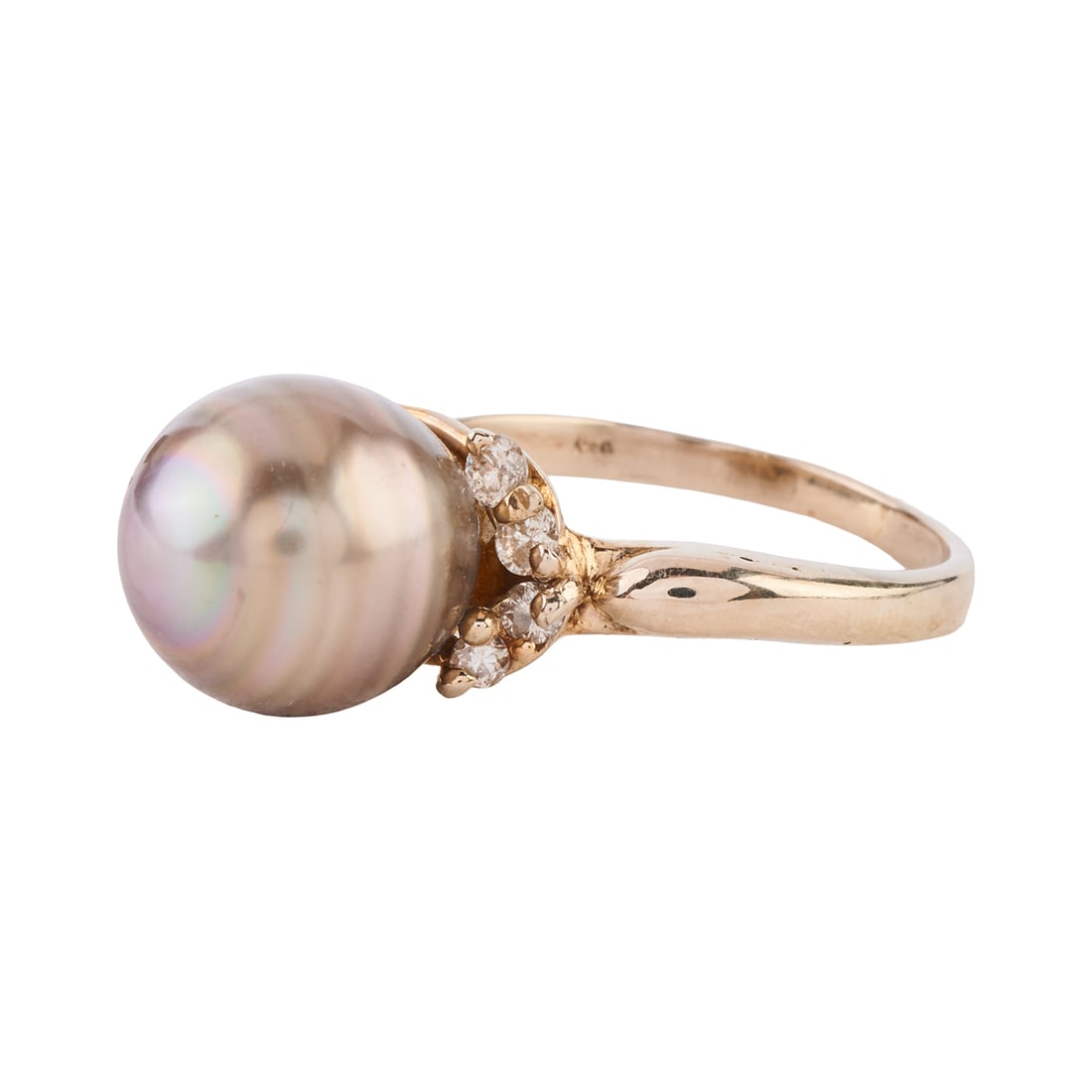 Cultured Pearl, Diamond, 14k White Gold Ring: Cultured Pearl, Diamond, 14k White Gold Ring. Featuring one gray cultured pearl measuring approximately 11.3 mm, accented by eight full-cut diamonds weighing a total of approximately 0.35 cttw., set