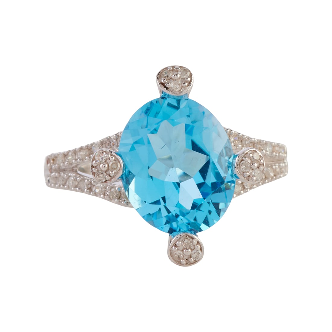 Blue Topaz, Diamond, 14k White Gold Ring (1 of 4)