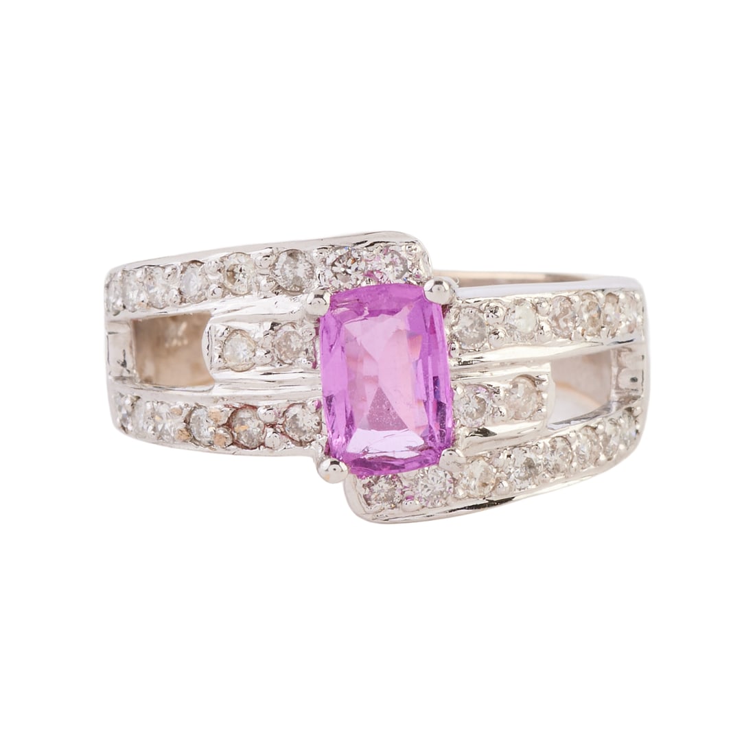 Pink Sapphire, Diamond, 18k White Gold Ring (1 of 5)