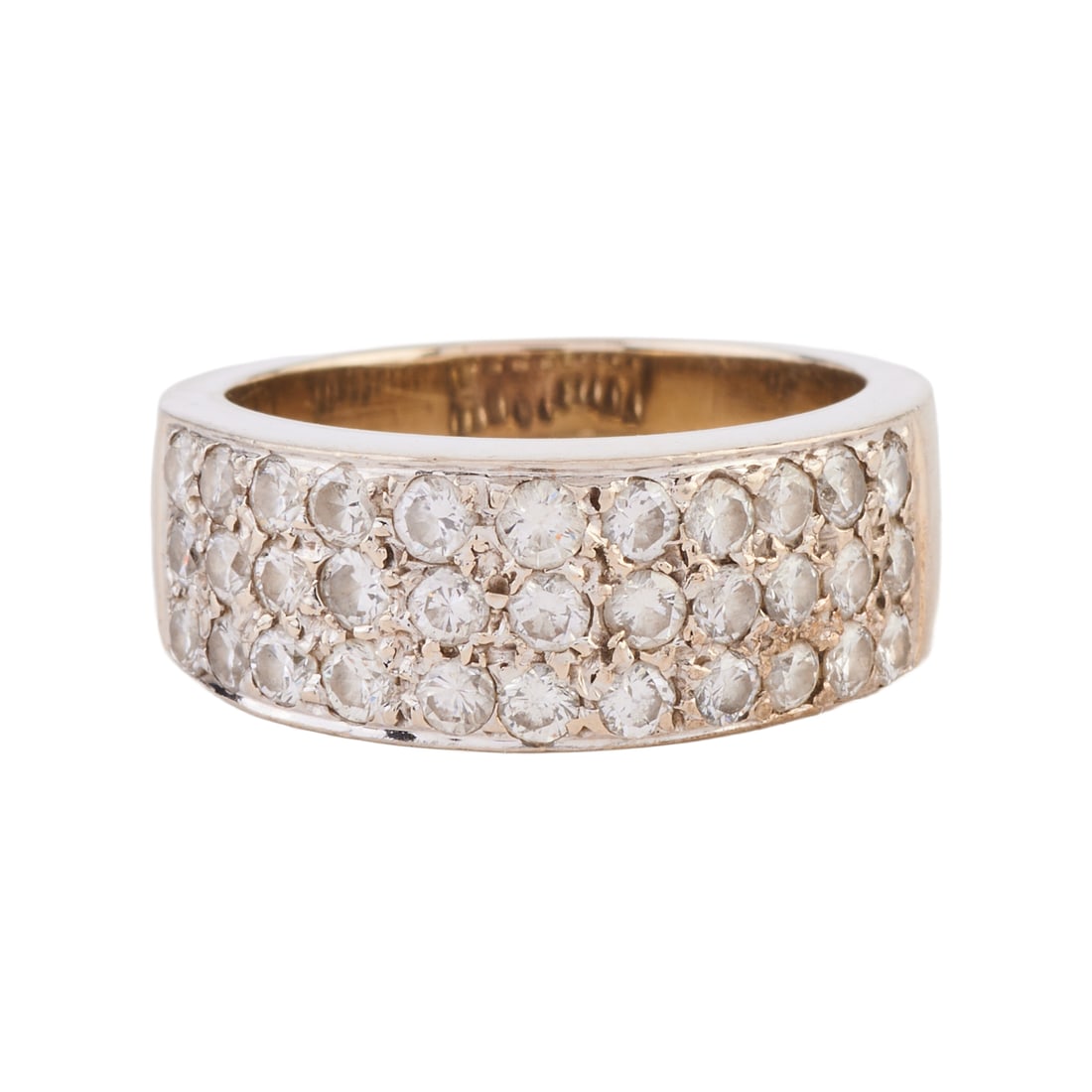 Diamond, 14k White Gold Ring: Diamond, 14k White Gold Ring. Featuring thirty-three full-cut diamonds weighing a total of approximately 1.00 cttw., set in a 14k white gold mounting measuring approximately 8 mm in width. {Size: 6