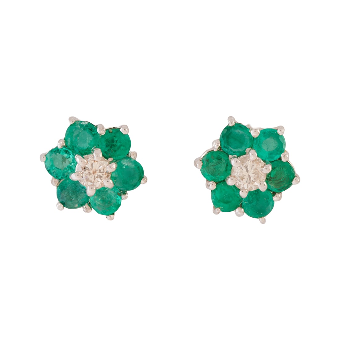 Pair of Diamond, Emerald, Platinum Stud Earrings (1 of 4)
