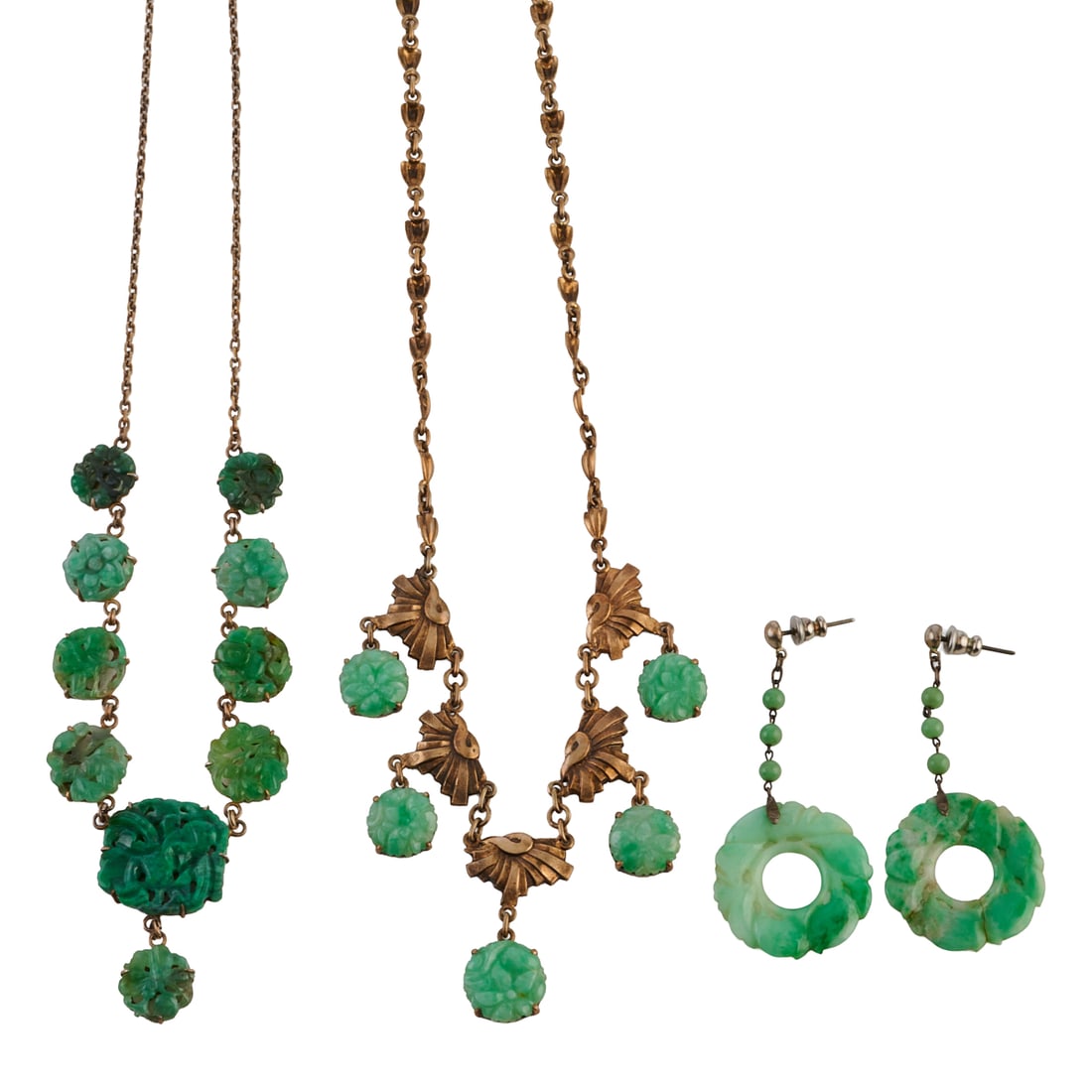 Collection of Three Chinese Carved Jade, Silver Jewelry Items (1 of 5)