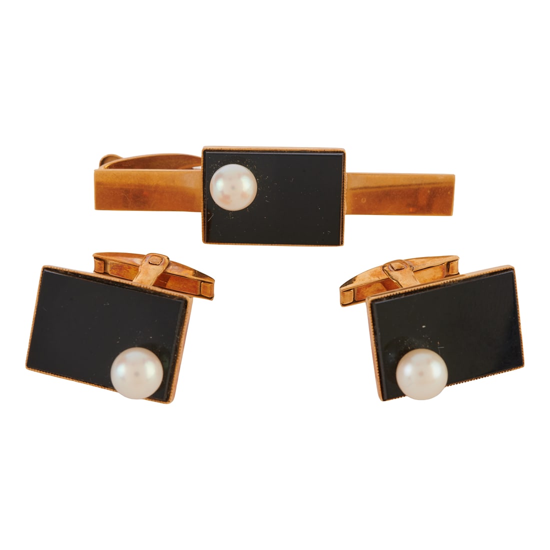 Gent's Cultured Pearl, Black Onyx, 18k Yellow Gold Dress Set (1 of 6)