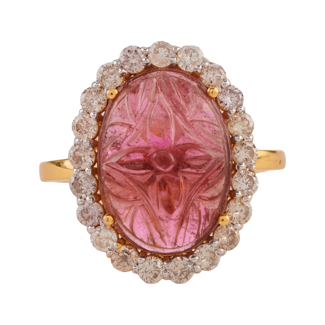 Pink Tourmaline, Diamond, 18k Yellow Gold Ring (1 of 4)
