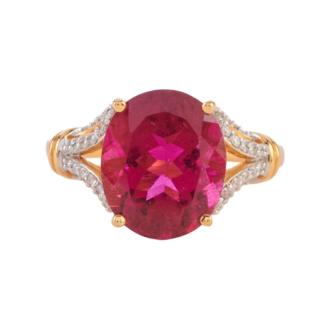 Rubellite Tourmaline, Diamond, 18k Yellow Gold Ring (1 of 5)