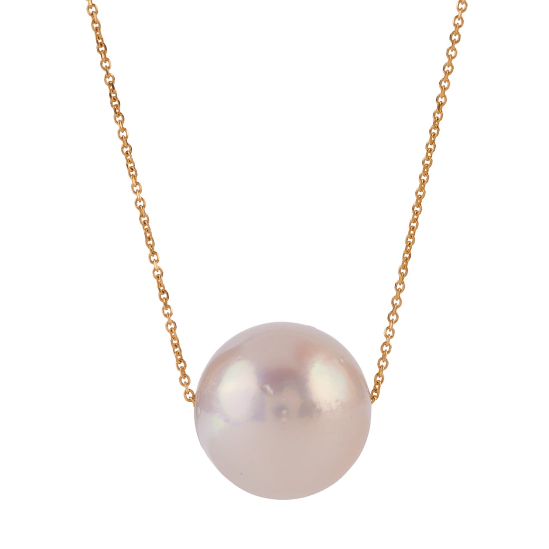 South Sea Cultured Pearl, 14k Yellow Gold Necklace: South Sea Cultured Pearl, 14k Yellow Gold Necklace. Featuring one south sea cultured pearl measuring approximately 14.5 mm, suspended from a 14k yellow gold chain, completed by a spring ring clasp, fo
